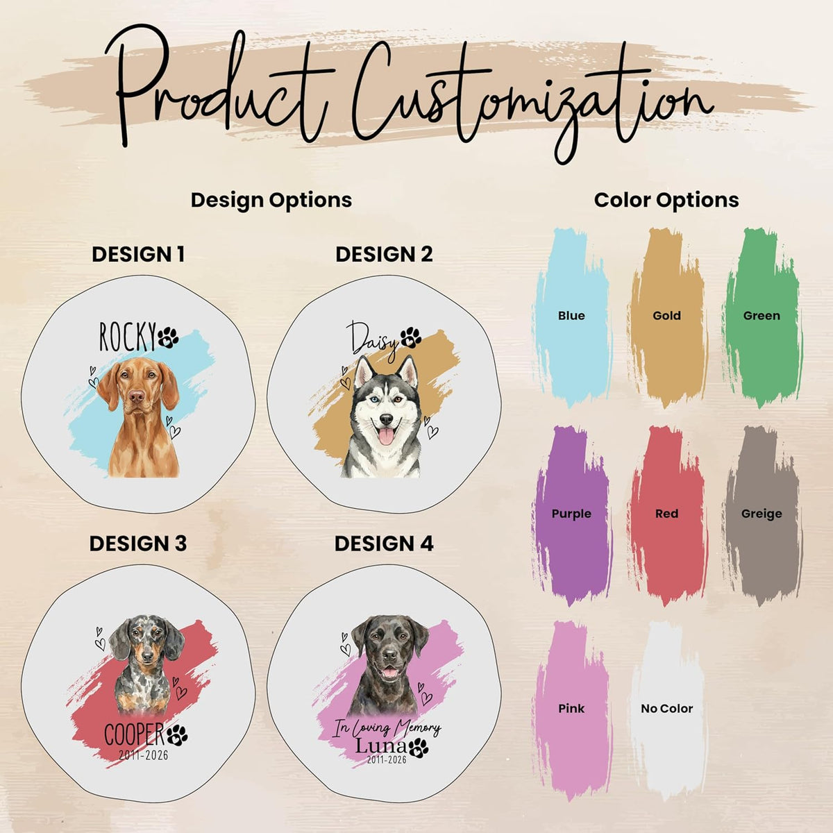 Personalized Pet Ring Dish Ceramic Jewelry Tray Trinket Dish, Custom Dog or Cat Watercolor Portrait with Name, Paw Print Hearts Design, Memorial Option, Valentine’s Day Gift for Dog Mom Cat Dad