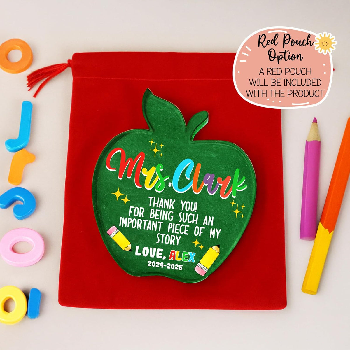 Personalized Teacher Apple Sign with Name, Custom Thank You Gift