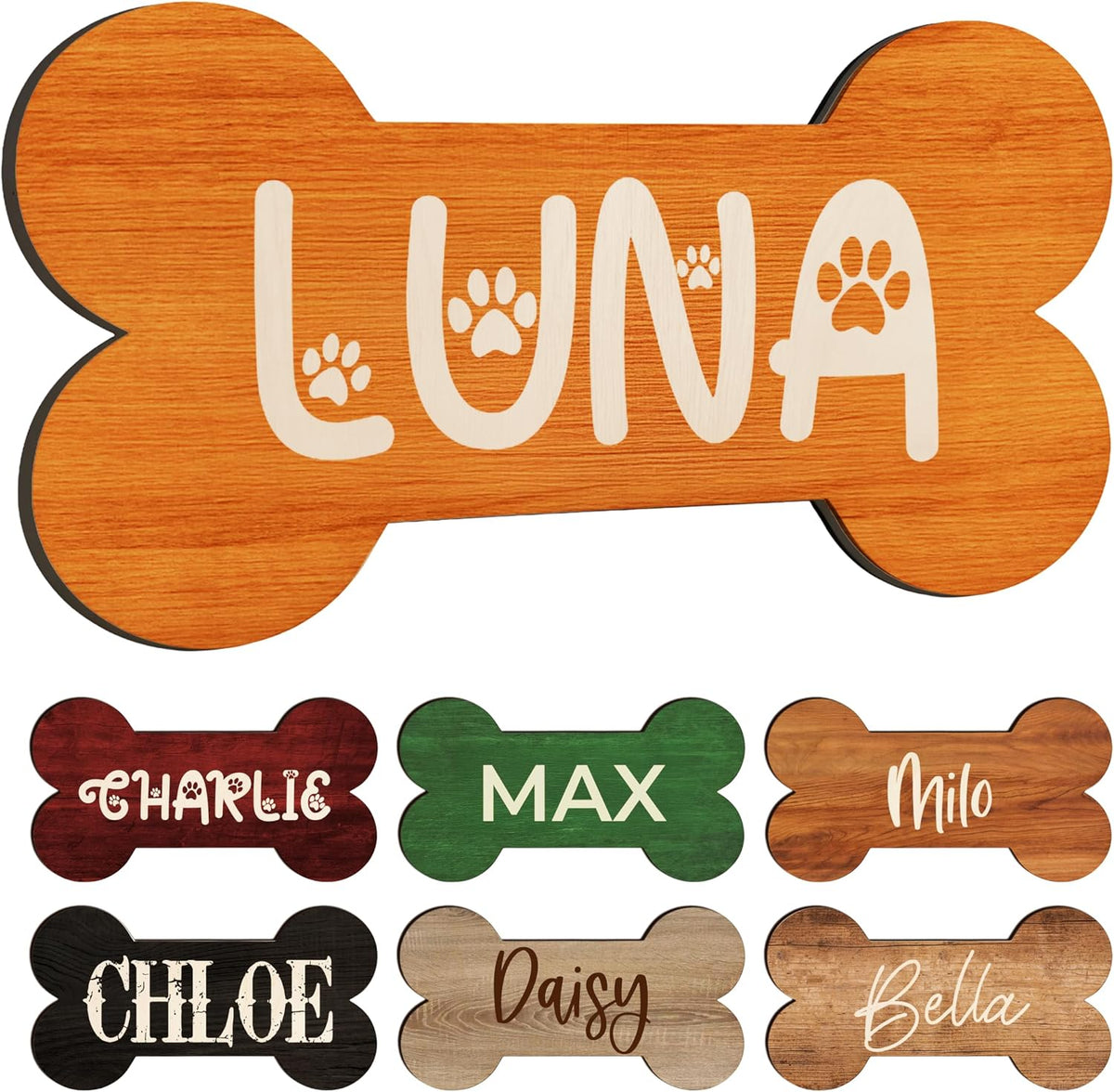 Personalized Dog Bone Name Sign, Custom Wooden Wall Plaque for Pet Lovers