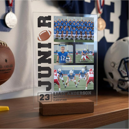Football Senior Gift – Personalized Football Photo Collage Plaque for Player, Team, Coach, Class of Year – Custom Name Number School – Varsity Banquet, Graduation, College Signing, End-of-Season Award