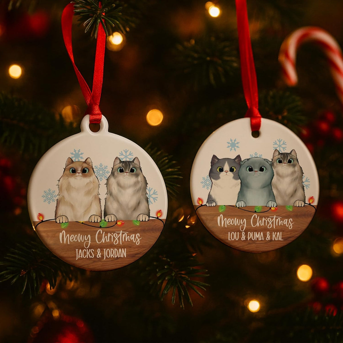 Personalized Cat Christmas Ornament with Custom Names, Meowy Christmas Ceramic or Acrylic Decoration, Cute Pet Gift for Cat Lovers, Families, or Friends, Holiday Tree Keepsake for Christmas 2025