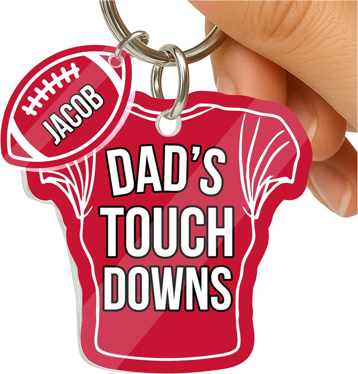 Custom Dad’s Touchdown Keychain – Personalized Football Jersey Keyring with Kids’ Names – Unique Father’s Day Gift for Dad from Son or Daughter – Sports Theme Custom Gift Idea