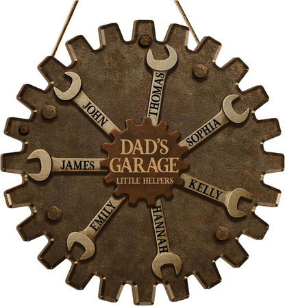 Personalized Dad's Garage Sign with Children's Names, Custom Workshop Decor
