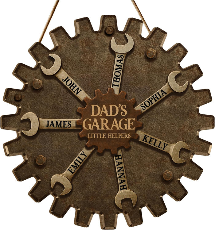 Personalized Dad's Garage Sign with Children's Names, Custom Workshop Decor