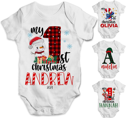 Personalized Baby Boy Christmas Onesie with Name, Custom My First Xmas Gift