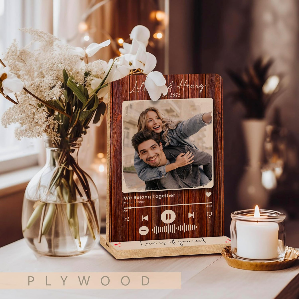 Custom Music Plaque - Customized Gifts for Men & Women, for Him & Her - Photo Album Cover, Personalized Wooden Music Song Plaque for Christmas, Birthday & Valentines Day Gift