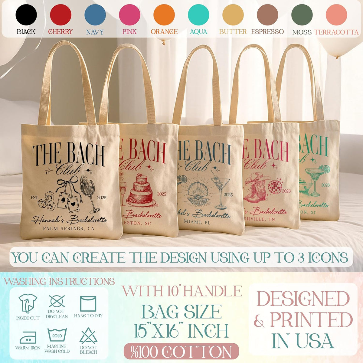 Zexpa Apparel Personalized Bridesmaid Bachelorette Tote Bags – Custom Canvas Wedding Party Gifts for Bride Tribe – Reusable Bridal Shower Favors for Beach, Shopping, Engagement, Girls Weekend, Travel