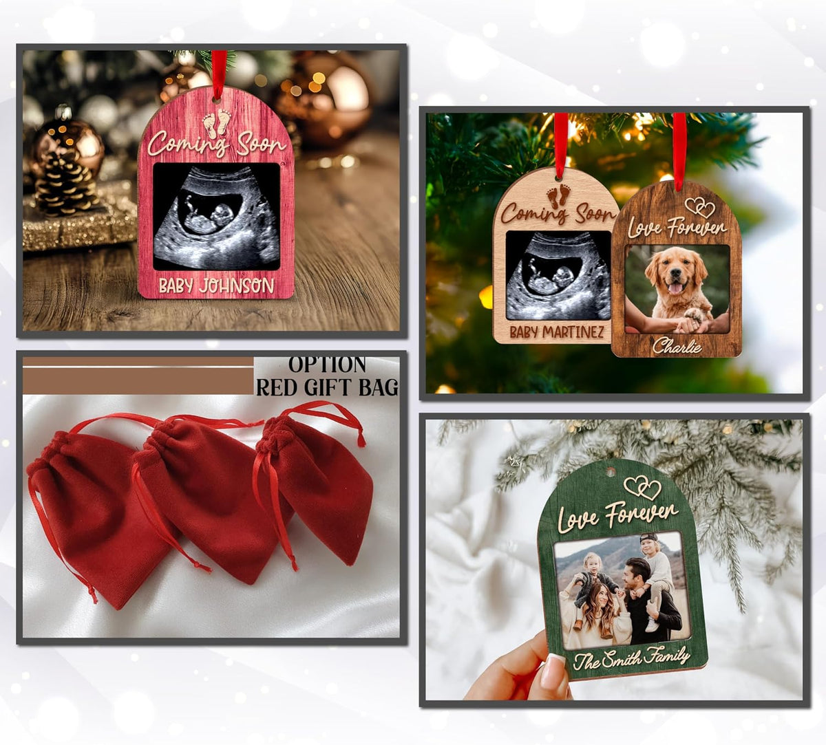 Coming Soon Baby Announcement Ornament – Personalized Wood Frame for Ultrasound Photo – Pregnancy Reveal Keepsake for New Parents, Grandparents, Christmas Tree or Year-Round Display