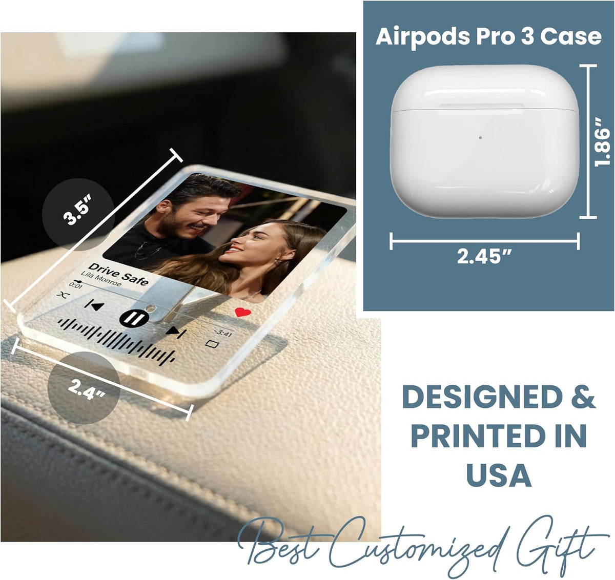 Personalized Car Visor Photo Clip – Custom Acrylic Picture Holder with Text, Gift for Dad, Mom, Husband, Wife, or Girlfriend