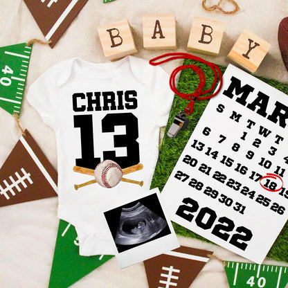 Personalized Sports Baby Onesie for Boys, Custom Baseball Bodysuit Gift