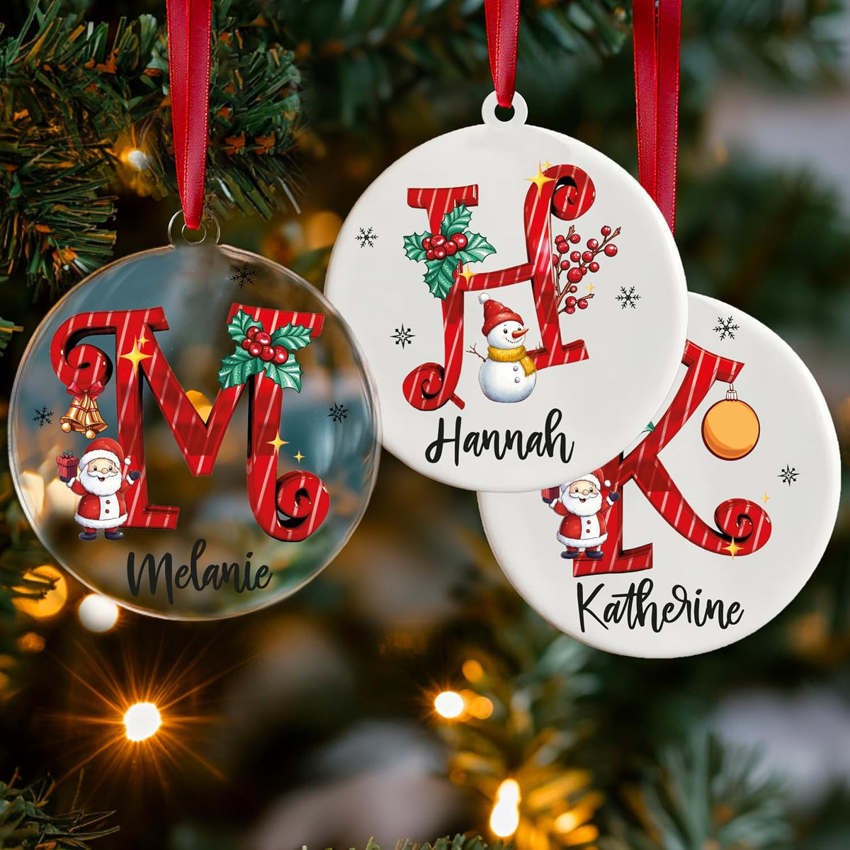 Personalized 2025 Ceramic Tree Ornaments - Custom Monogrammed Initial & Name Holiday Decor - Yearly Keepsake with Letter, Name & Date for Family & Friends