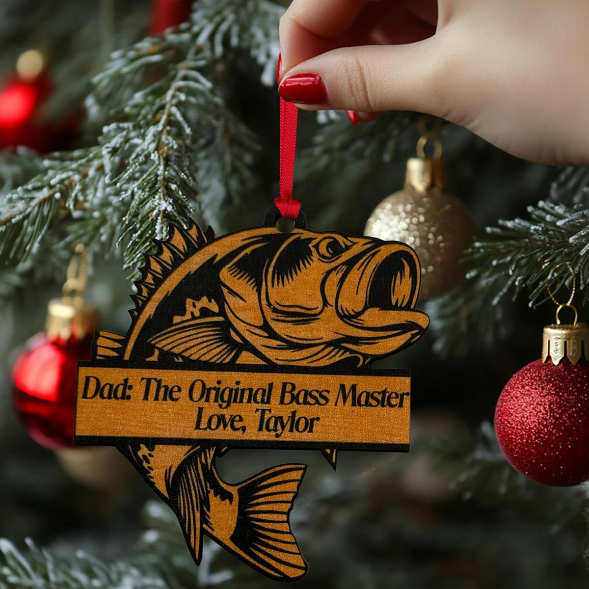 Personalized Fishing Dad Ornament - Custom Fish Bass Master Tree Decoration for Father’s Day Christmas - We Hooked The Best Dad No Fish Tale Gift from Kids Son Daughter - 6 Design Options