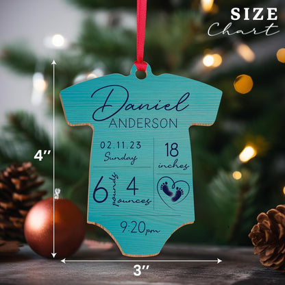 Custom Baby Stats Christmas Tree Decor Ornament, Personalized Babys First Xmas Bodysuit Shape Stocking & Gift Name Tag
