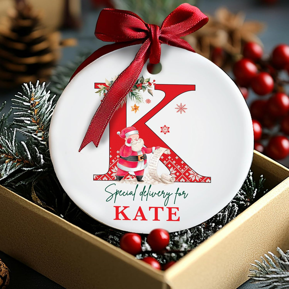 Personalized Ceramic Christmas Ornament with Name and Initial