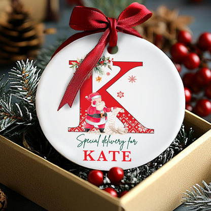 Personalized Ceramic Christmas Ornament with Name and Initial