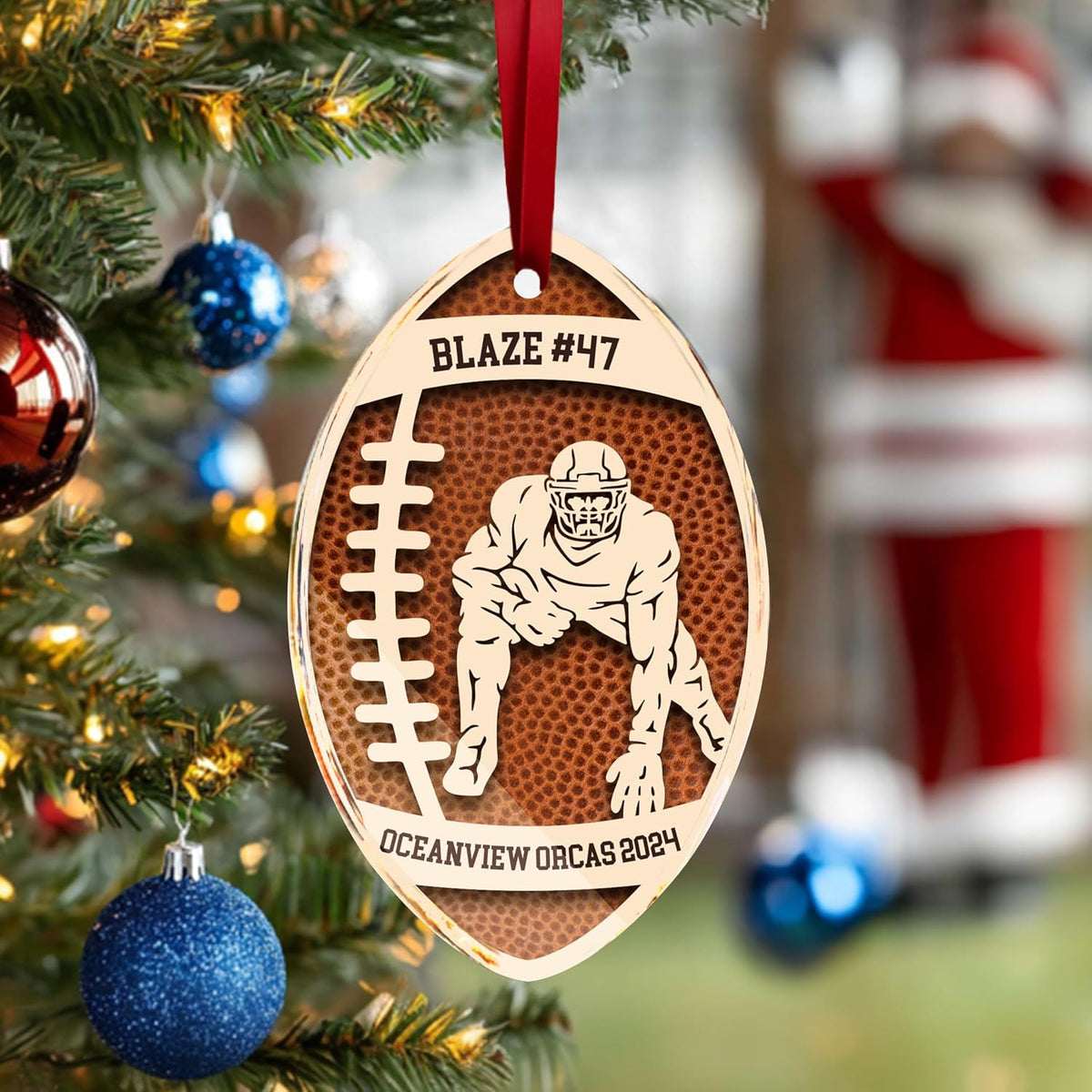 Personalized Football Christmas Ornament with Name, Custom Holiday Keepsake