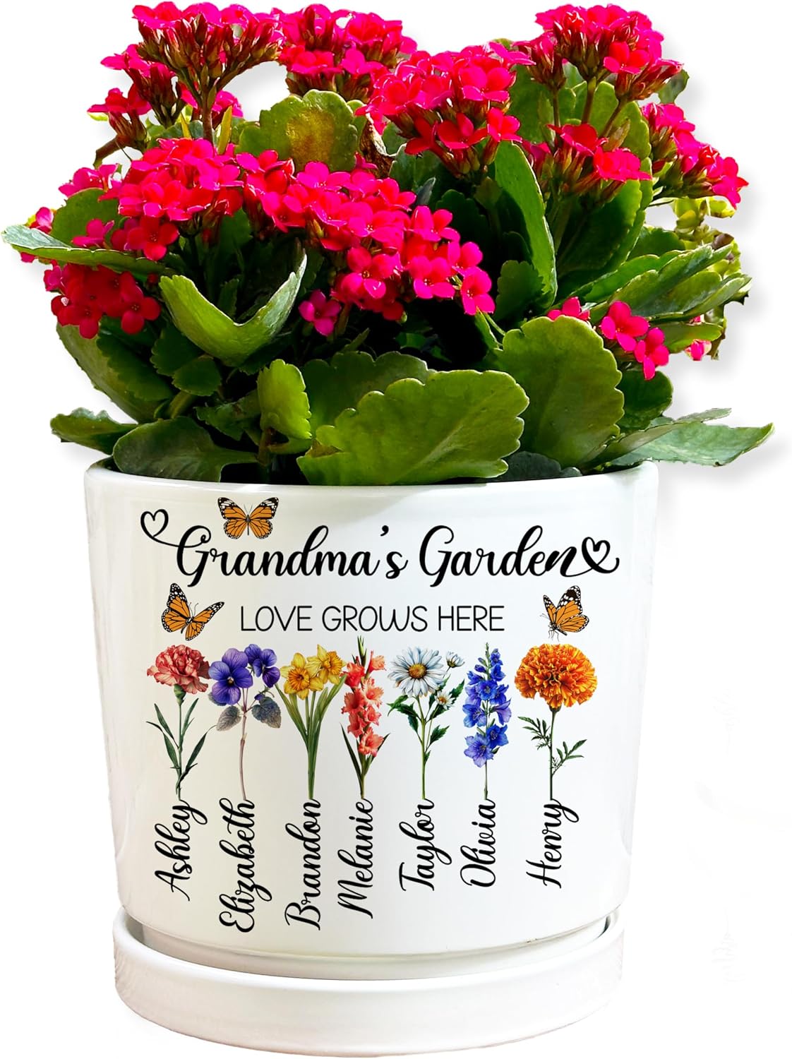 Gift for Grandma – Personalized Flower Pot with Grandkids’ Names – Custom Ceramic Planter for Nana, Mom or Grandma’s Garden – Holiday Christmas Home Décor Keepsake for Mantel, Mother’s Day