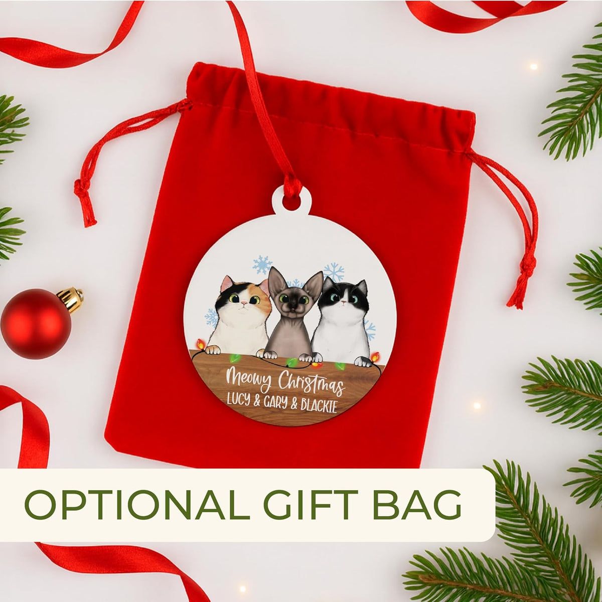 Personalized Cat Christmas Ornament with Custom Names, Meowy Christmas Ceramic or Acrylic Decoration, Cute Pet Gift for Cat Lovers, Families, or Friends, Holiday Tree Keepsake for Christmas 2025