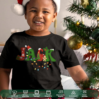 Personalized Christmas Unisex Youth T-Shirt for Boy & Girl, Customized Santa Tee, Custom Holiday Xmas Unisex Outfit Shirts White