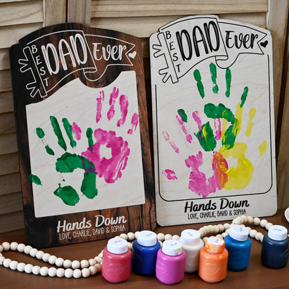 Personalized Best Dad Ever Handprint Plaque – Custom Father's Day Gift from Kids with Names – DIY Paint Kit Wooden Sign for Dad, Daddy, Papa – Unique Keepsake Gift for Father's Day