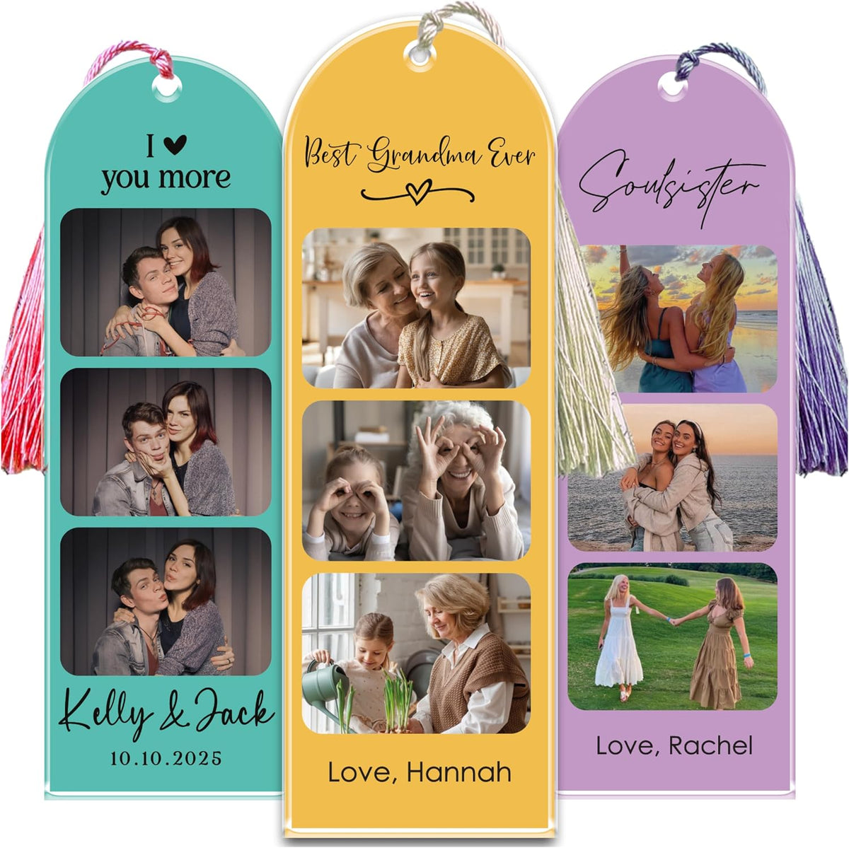 Personalized Photo Bookmark with Name, Custom 3-Photo Double-Sided Keepsake