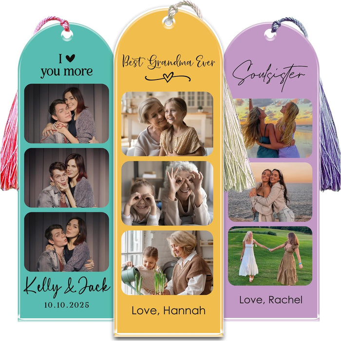 Personalized Photo Bookmark with Name, Custom 3-Photo Double-Sided Keepsake