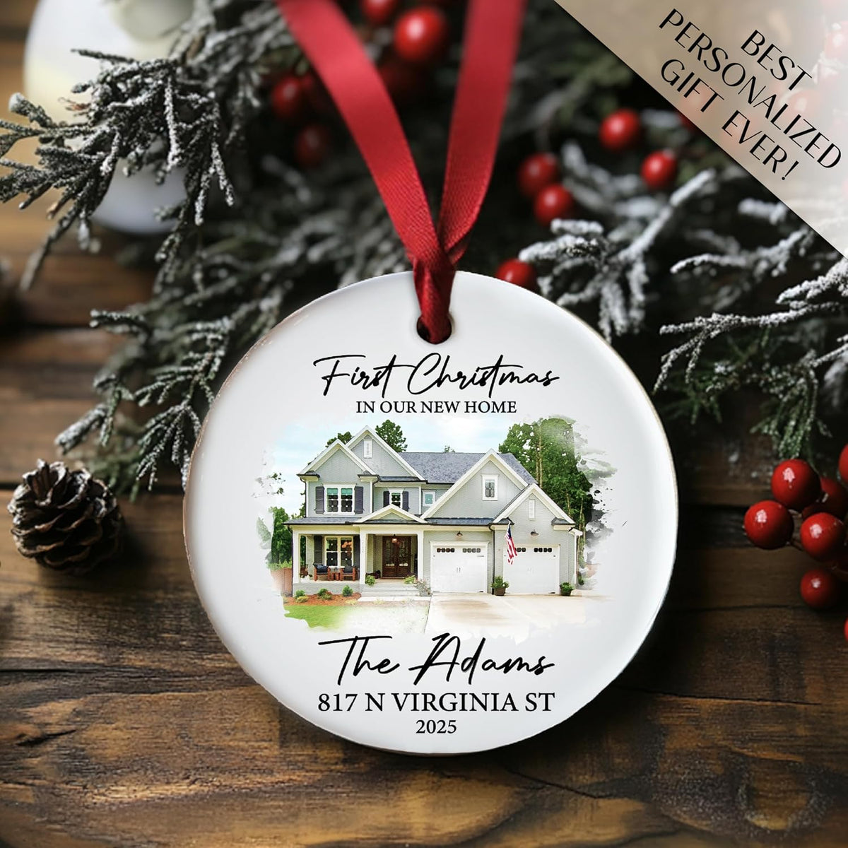 Personalized New Home Christmas Ornament with Photo, Custom Couple Keepsake