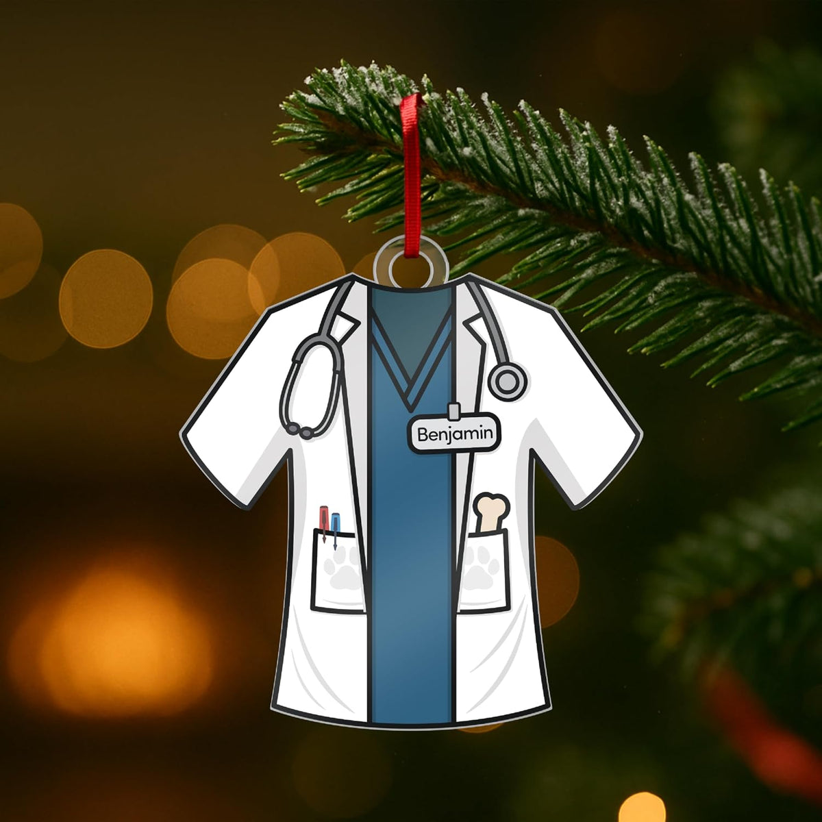Personalized Uniform Christmas Ornaments for Nurse Doctor Vet Police Firefighter – Custom Acrylic Name Tag Occupation-Themed Xmas Tree Decorations for Family