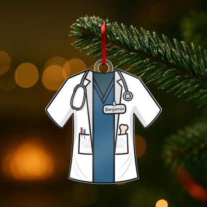 Personalized Uniform Christmas Ornaments for Nurse Doctor Vet Police Firefighter – Custom Acrylic Name Tag Occupation-Themed Xmas Tree Decorations for Family
