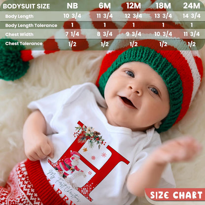 UNIQUE CUSTOM GIFTS Personalized Christmas Initial Santa Baby Onesie, Customized My Firsy Xmas Monogrammed Babys Bodysuit with Name