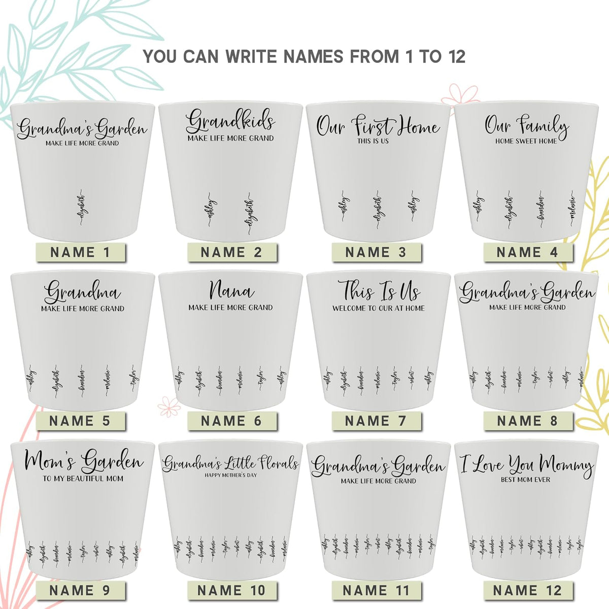 Zexpa Apparel Personalized Flower Pot for Grandma, Mom or Nana, Custom Birth Month Flower Planter with Names, Unique, Mother’s Day, Birthday or Holiday Present, Ceramic Pot