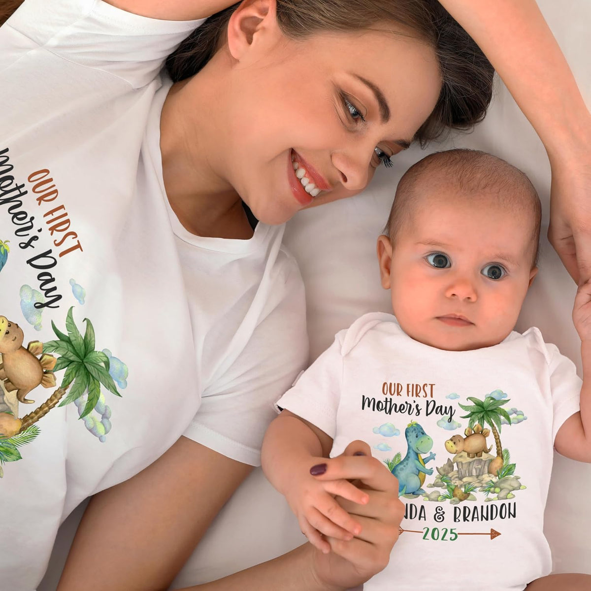 Personalized Mother's Day Matching Tee Gift for Mom and Baby - Custom Outfit Tshirt and Bodysuit for Mommy, Toddler - Customize Mother, Child T-Shirt Baby Bodysuit Gifts - Kid, Daughter Son Trendy