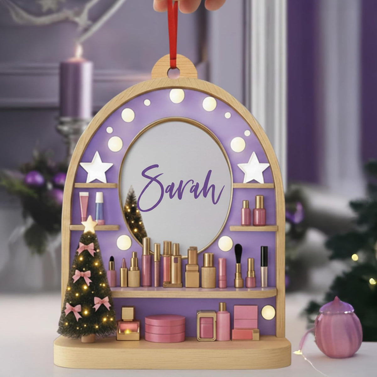 Personalized Makeup Vanity Christmas Ornament with Name, Custom Beauty Gift