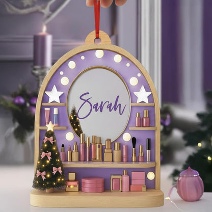 Personalized Makeup Vanity Christmas Ornament with Name, Custom Beauty Gift