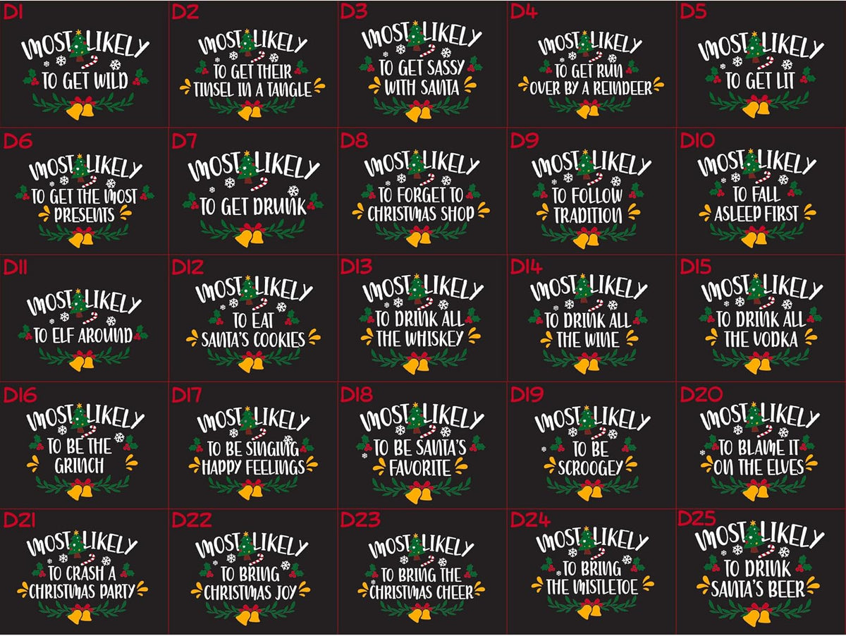 Funny Christmas Family Matching Shirts, Custom Xmas Most Likely to T-Shirts for Gifts, Personalized Tee for Men, Women, Kids and Baby's Set Multicolor