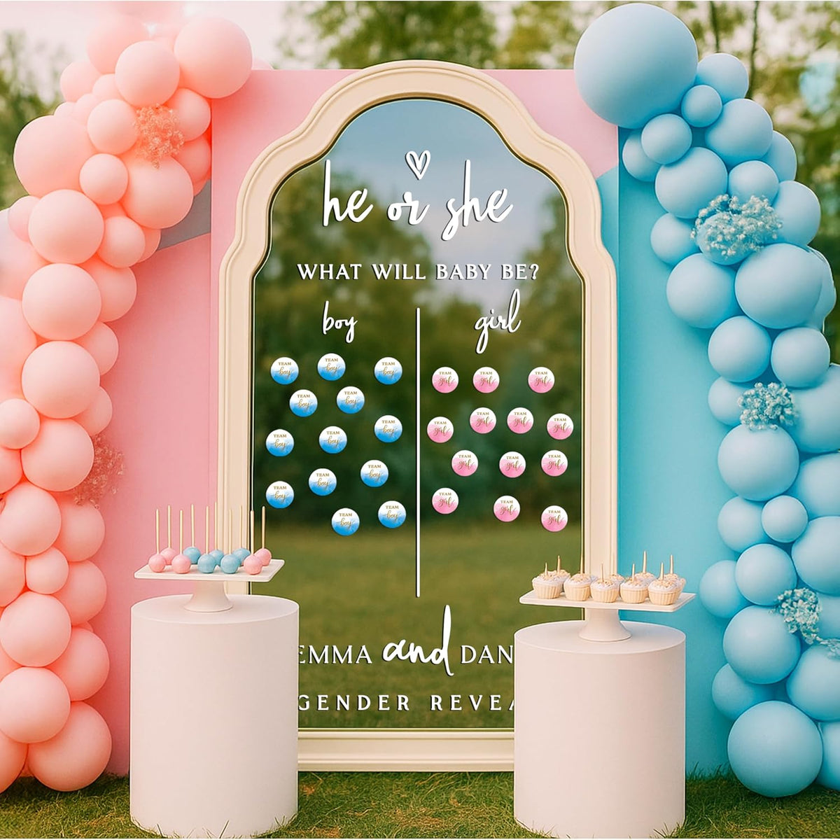 Personalized Baby Shower Mirror Decal – Custom Vinyl Sticker for Welcome Sign, Gender Reveal or Hello Baby Party – Add Name & Date – Baby Girl or Boy Shower Decoration – Mirror Not Included