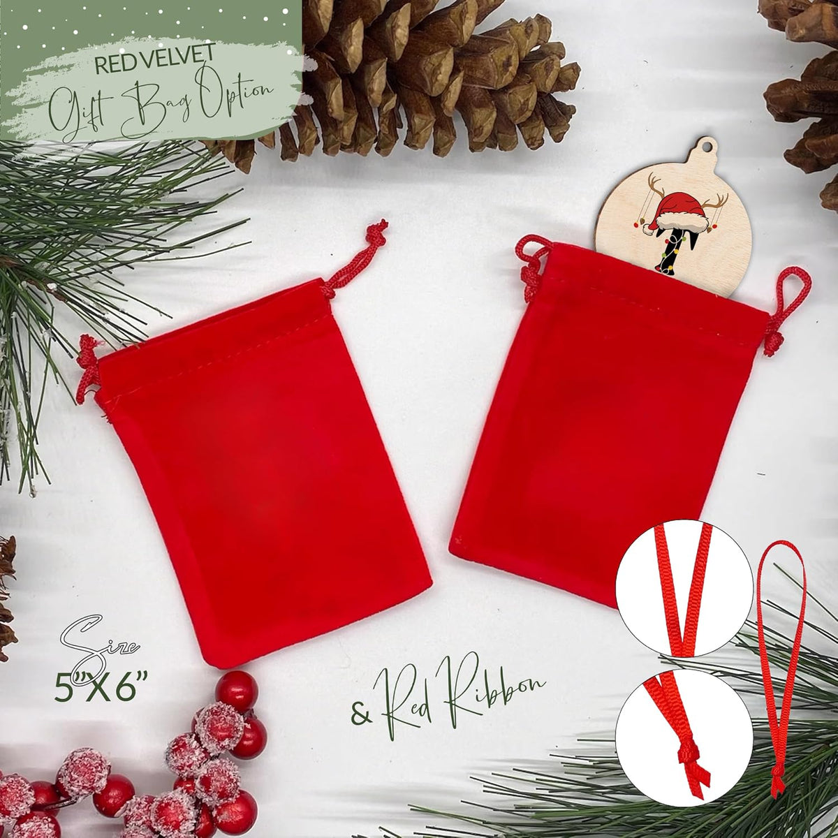 Personalized Christmas Santa Hat Initial Ornament, Customized Wooden Family Name Xmas Tree Decoration, Custom Monogrammed Stocking & Gift Bag Tag