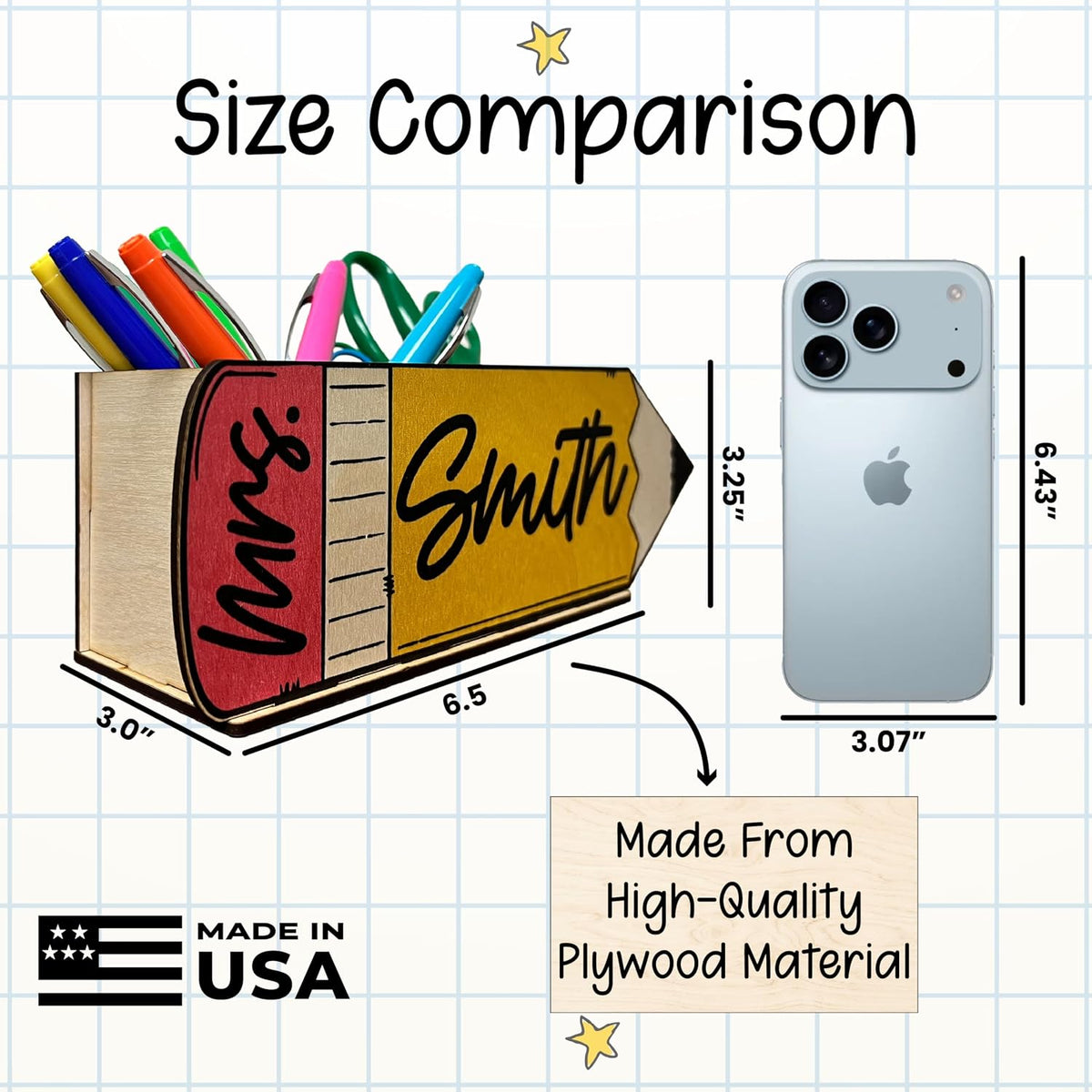 Personalized Teacher Pencil Holder with Name, Custom Desk Organizer Gift
