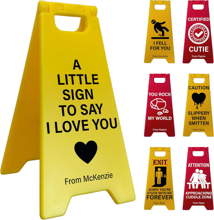Valentine’s Day Funny Gift for Boyfriend Girlfriend Husband Wife – Custom Mini Floor Sign with Your Text & Name – Cute Tabletop Warning Board – Personalized Romantic Desk Decor & Anniversary Present