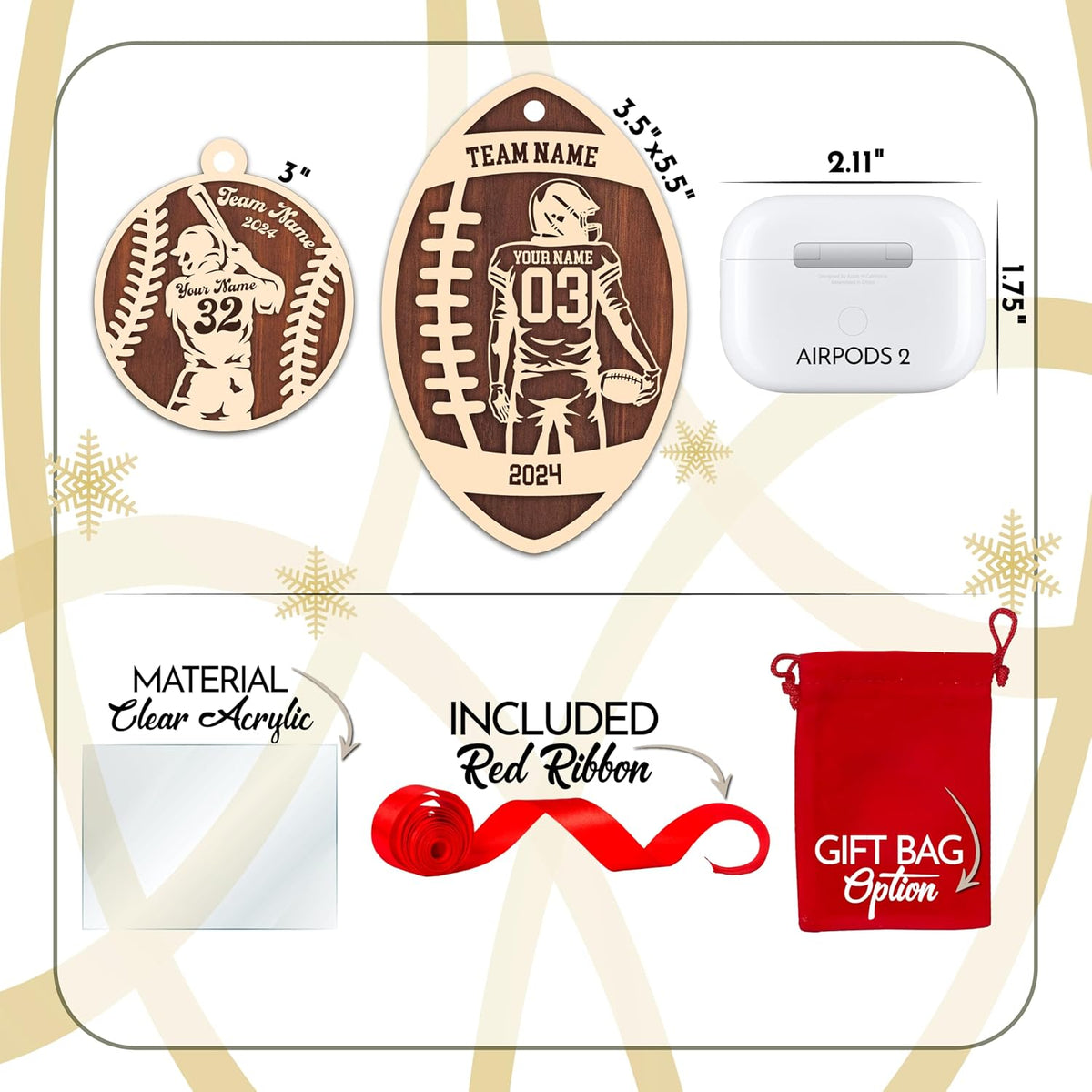 Personalized Sports Christmas Ornament with Name, Custom Holiday Keepsake