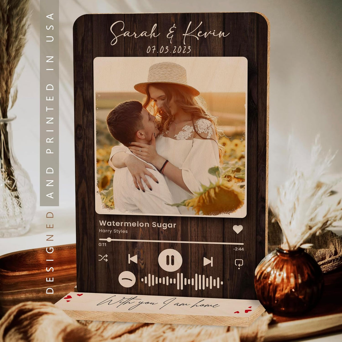 Custom Music Plaque - Customized Gifts for Men & Women, for Him & Her - Photo Album Cover, Personalized Wooden Music Song Plaque for Christmas, Birthday & Valentines Day Gift