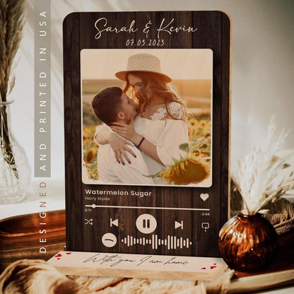 Custom Music Plaque - Customized Gifts for Men & Women, for Him & Her - Photo Album Cover, Personalized Wooden Music Song Plaque for Christmas, Birthday & Valentines Day Gift