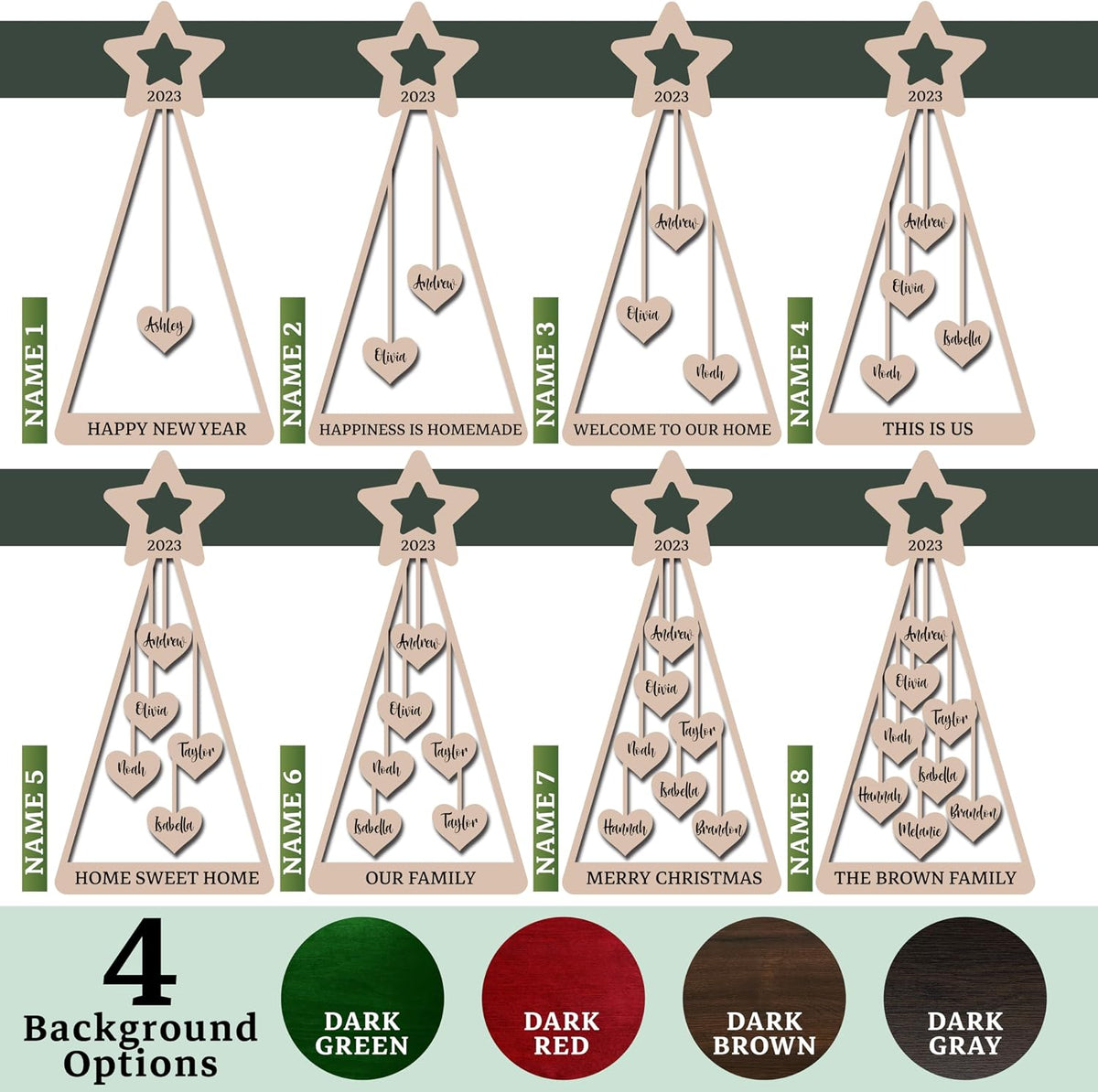 Custom 2025 Christmas Tree Star Wooden Ornament, Personalized Family Names Stocking & Gift Tag, Xmas Decor