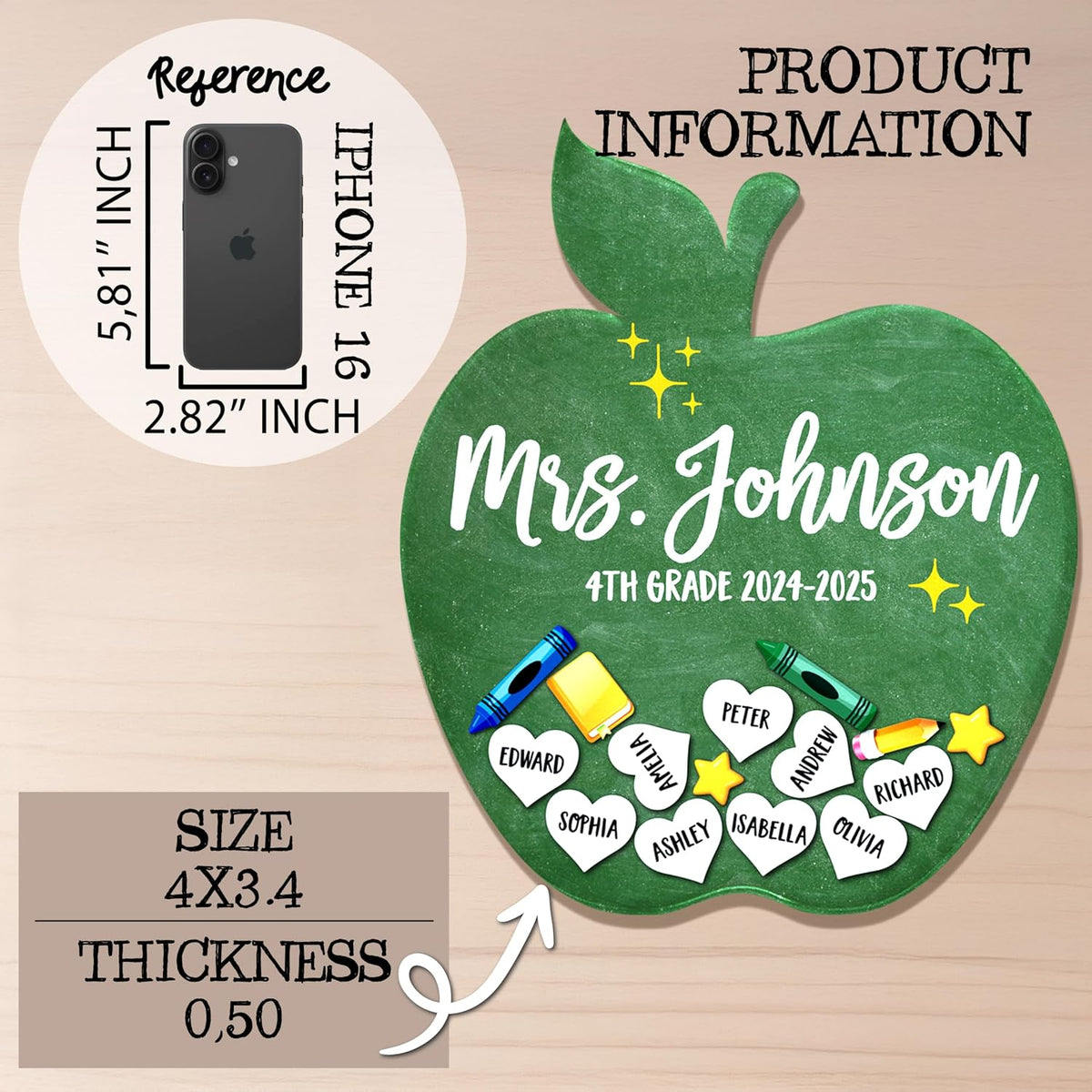 Personalized Teacher Apple Gift with Student Names, Custom Class Keepsake