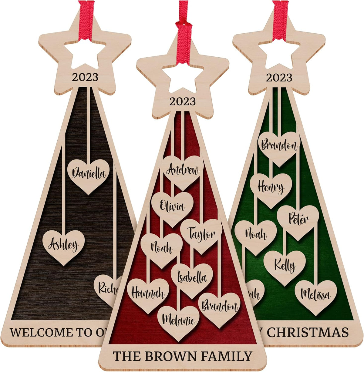 Custom 2025 Christmas Tree Star Wooden Ornament, Personalized Family Names Stocking & Gift Tag, Xmas Decor