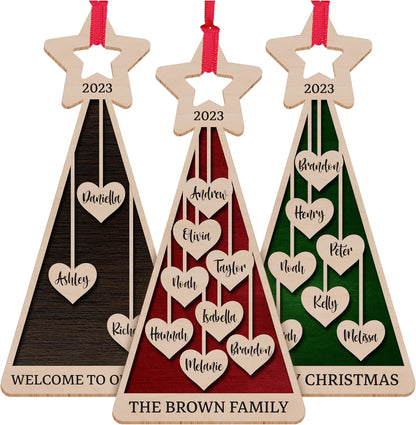 Custom 2025 Christmas Tree Star Wooden Ornament, Personalized Family Names Stocking & Gift Tag, Xmas Decor