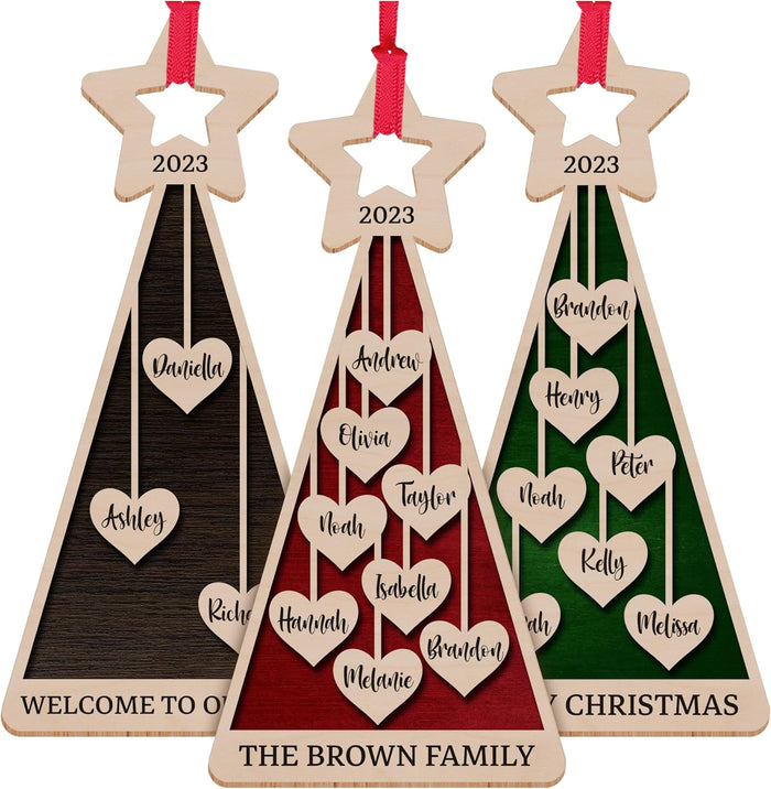 Custom 2026 Christmas Tree Star Wooden Ornament, Personalized Family Names Stocking & Gift Tag, Xmas Decor
