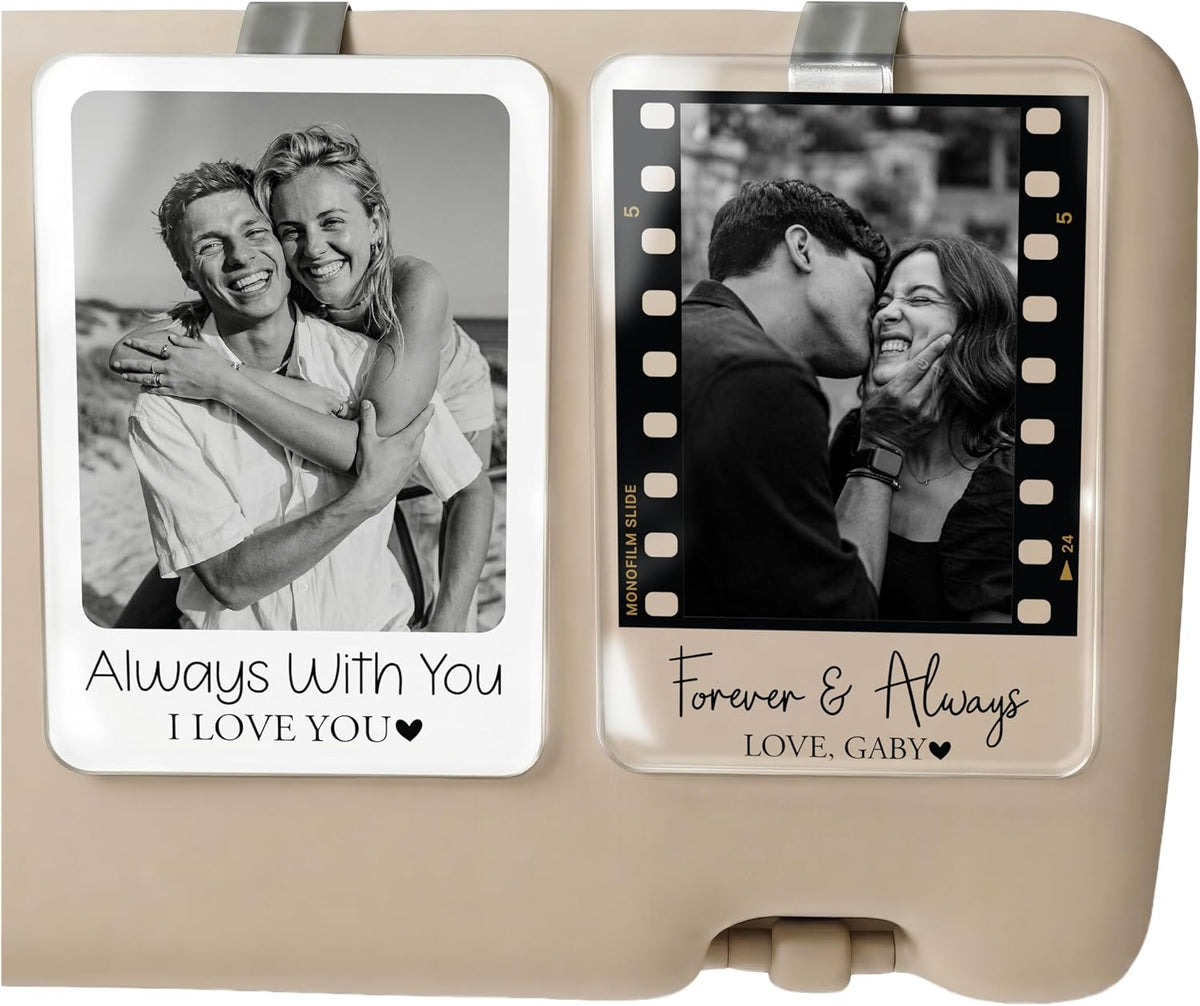 Personalized Car Visor Photo Clip – Custom Acrylic Picture Holder with Text, Gift for Dad, Mom, Husband, Wife, or Girlfriend