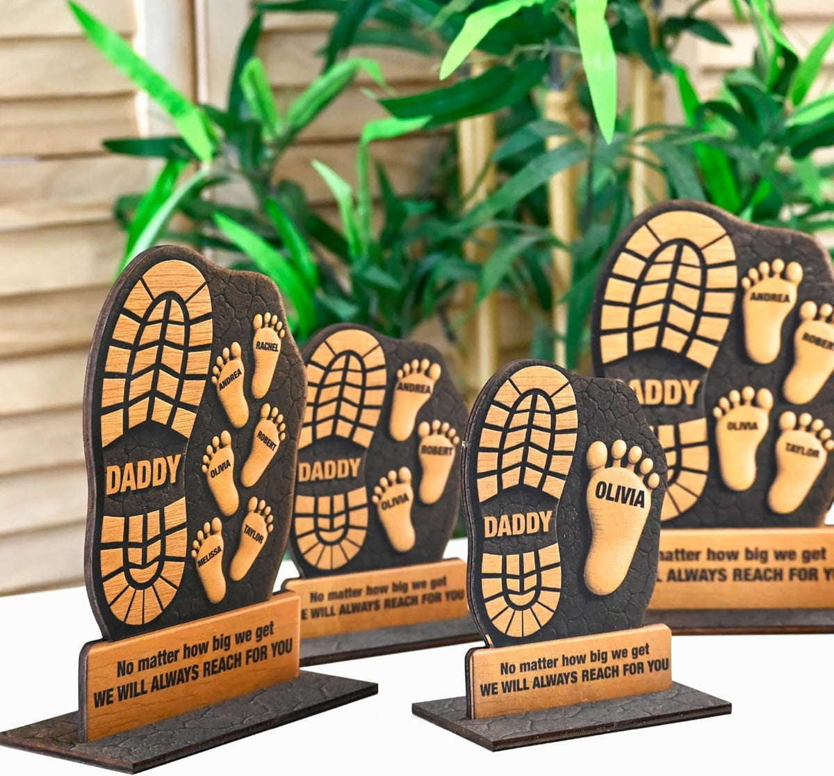 Personalized Father’s Day Gift Plaque From Kids – I’m Following in Dad’s Footsteps Acrylic Sign from Son or Daughter – Custom No Matter How Big We Get Desk Keepsake for Dad, Papa, Bonus Dad, Daddy