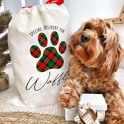 Personalized Christmas Santa Sack for Dogs and Cats, Custom Xmas Gift Pouch